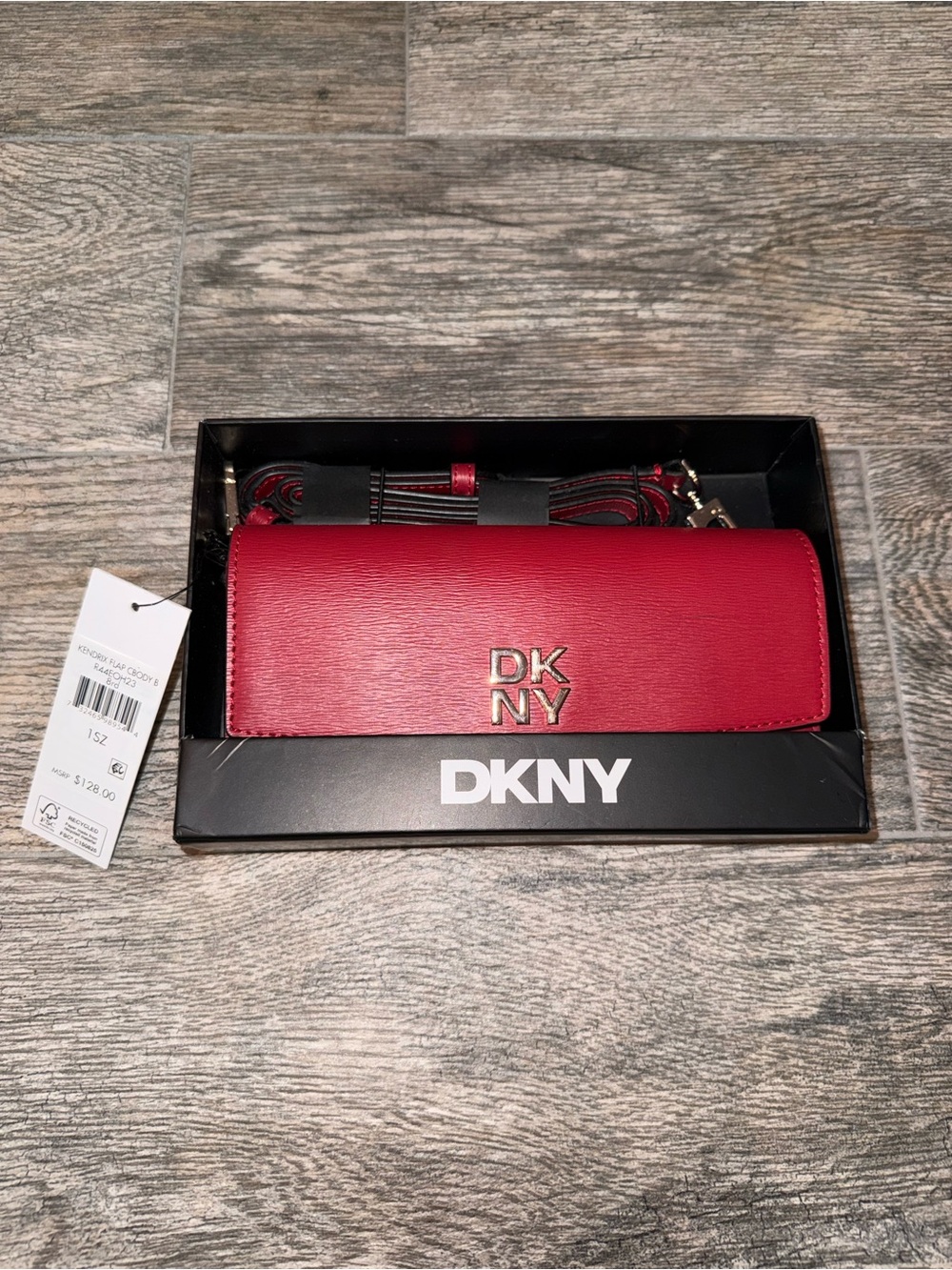 DKNY Red Leather Logo Crossbody Clutch